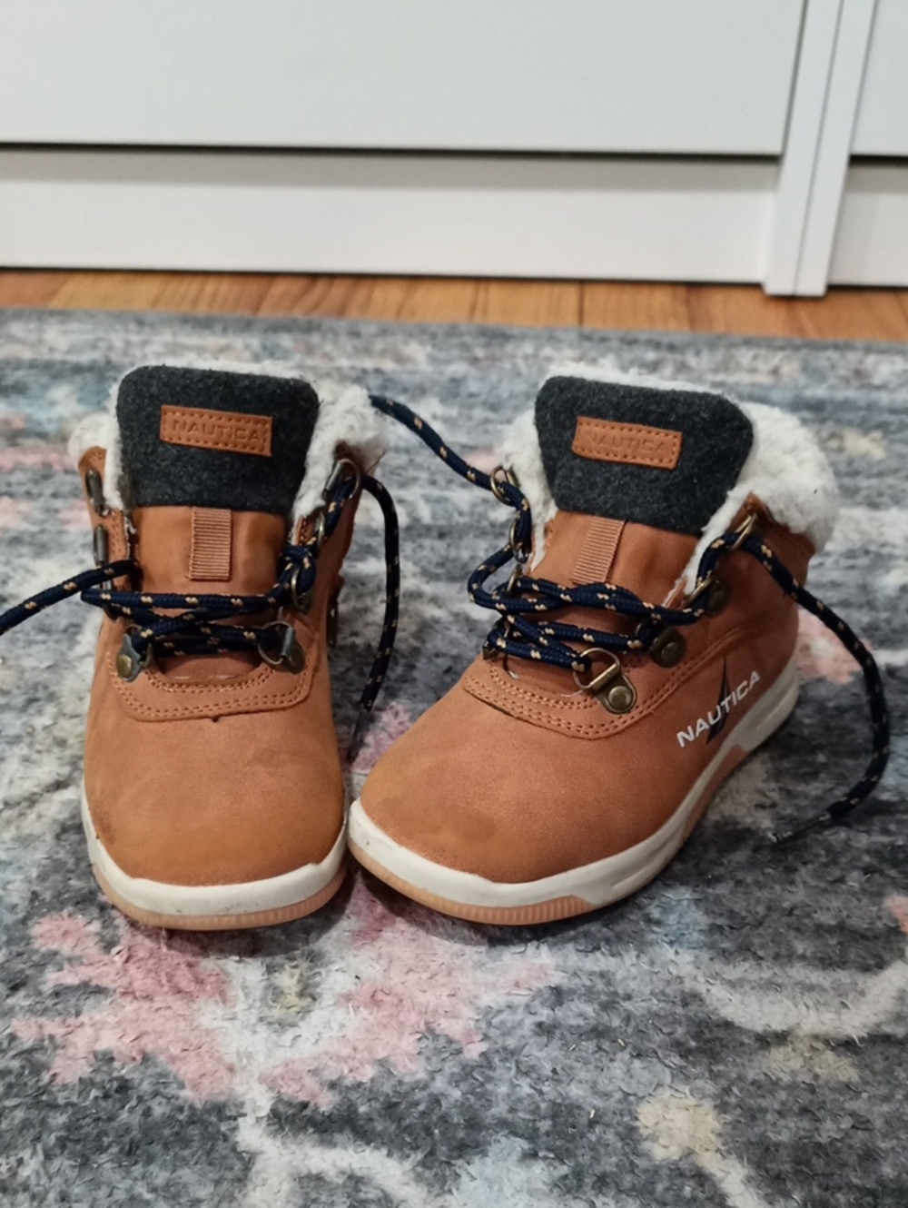 Nautica Kids Tan/Brown Lace-Up Faux-Shearling Ankle Boots